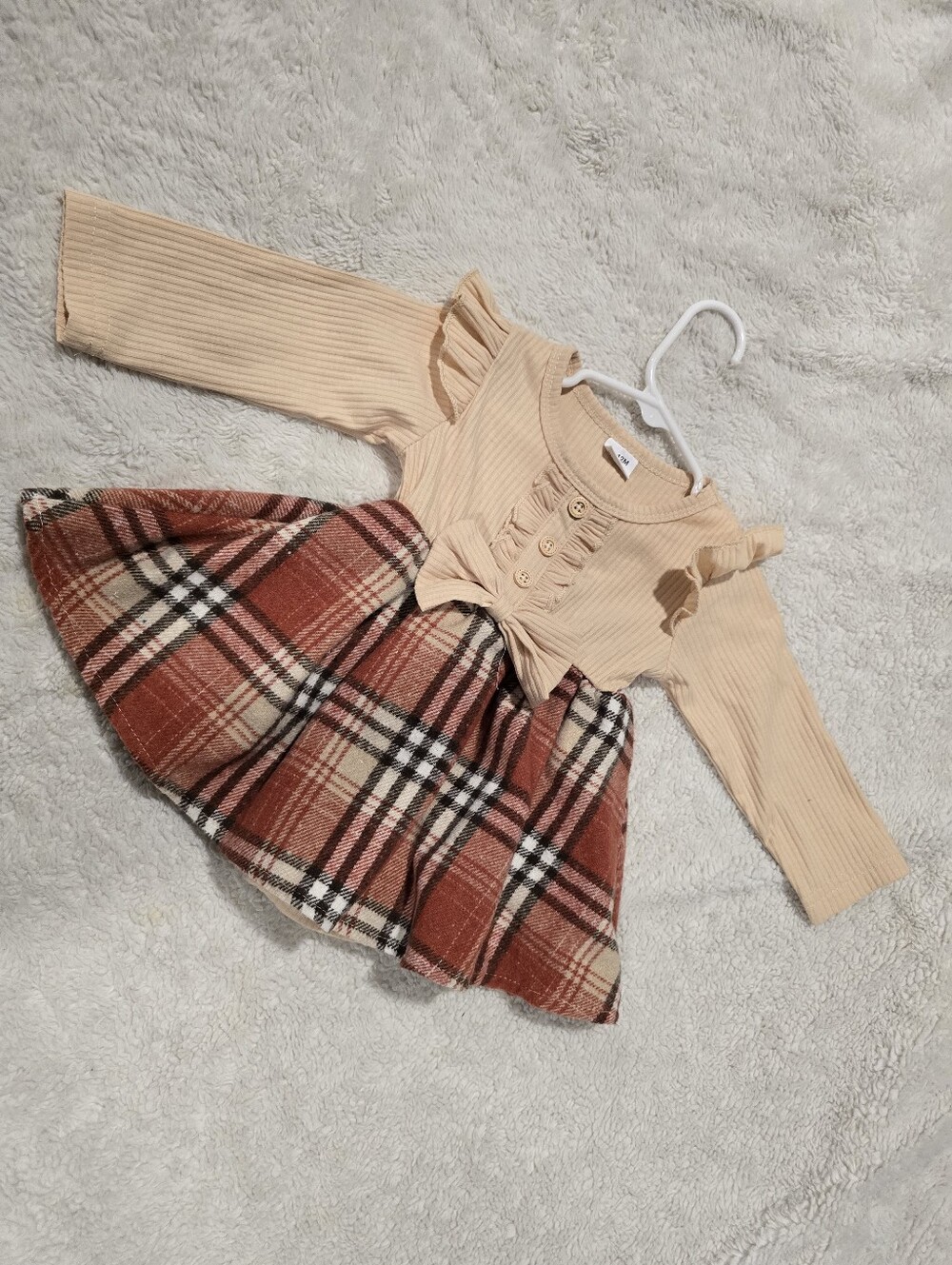 Beige Bow Plaid Baby Dress